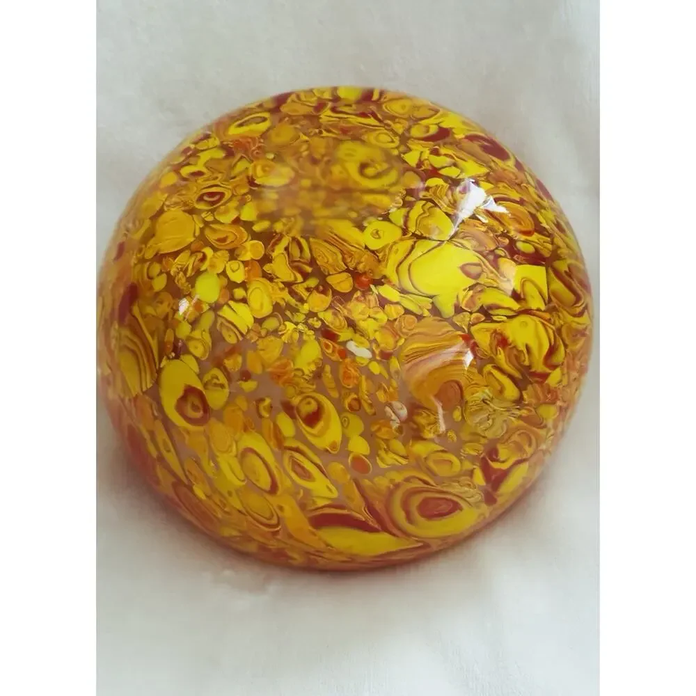 Vtg Hand Blown Murano Art Glass Bowl Red Yellow Orange Swirl 6